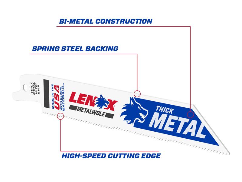 LENOX Wolf Reciprocating Saw Blade 152 x 19 x 0.9mm 14 TPI Pack 5 LEN20564614R