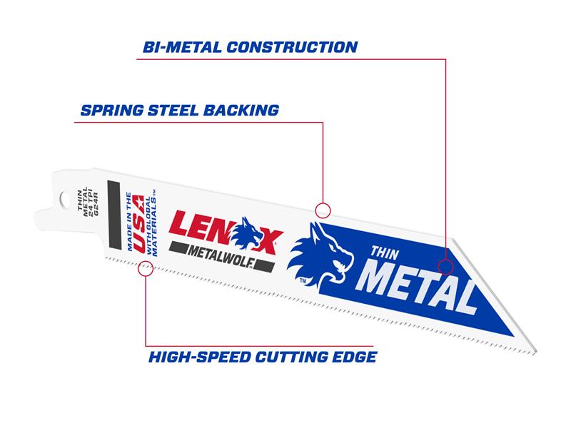 LENOX Wolf Reciprocating Saw Blade 152 x 19 x 0.9mm 24 TPI Pack 5 LEN20568624R