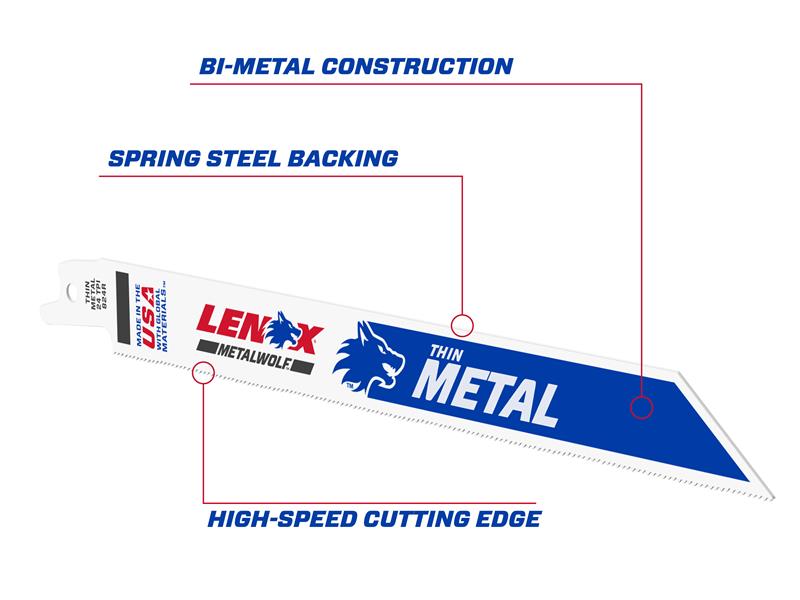 LENOX Wolf Reciprocating Saw Blade 203 x 19 x 0.9mm 24 TPI Pack 5 LEN20579824R