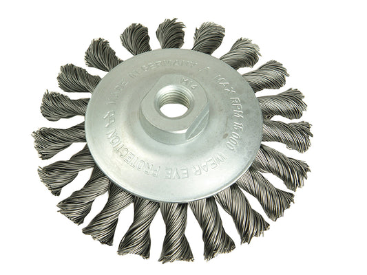 Lessmann Conical Knot Brush 115mm M14 Bore, 0.35 Steel Wire LES472157
