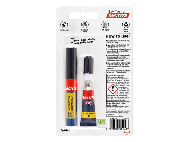 Loctite All Plastics Super Glue, Tube 4ml + Pen 2g LOCAP2GNR