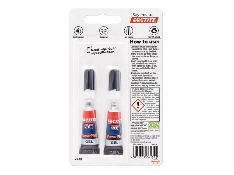 Loctite Super Glue Power Gel, Tube 2 x 3g LOCSGGPD3GNR