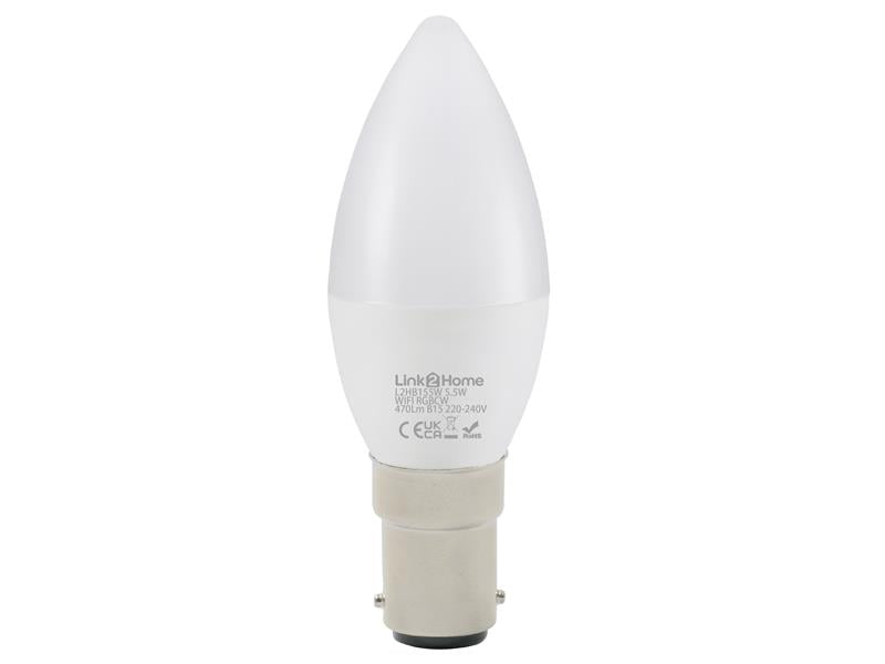 Link2Home Wi-Fi LED SBC (B15) Opal Candle Dimmable Bulb, White + RGB 470 lm 5.5W LTHB155W