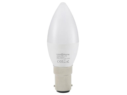 Link2Home Wi-Fi LED SBC (B15) Opal Candle Dimmable Bulb, White + RGB 470 lm 5.5W LTHB155W