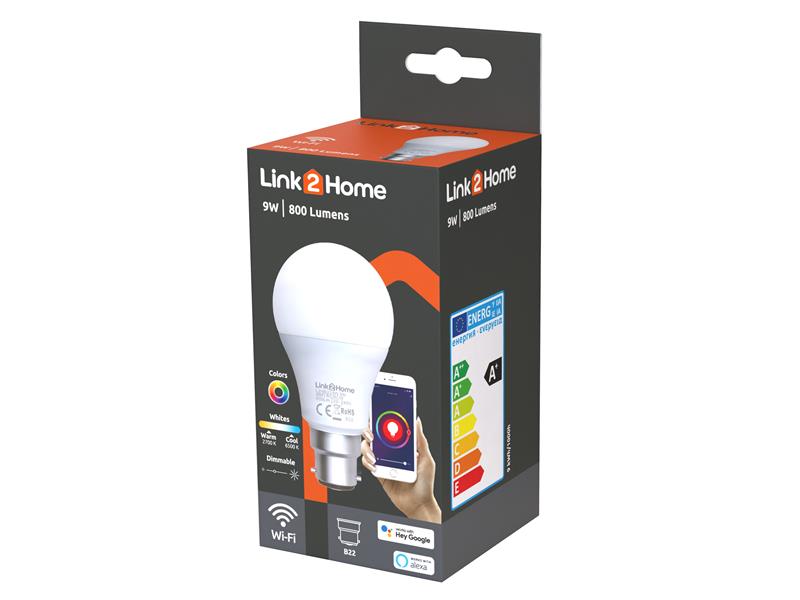 Link2Home Wi-Fi LED BC (B22) Opal GLS Dimmable Bulb, White + RGB 800 lm 9W LTHB229W