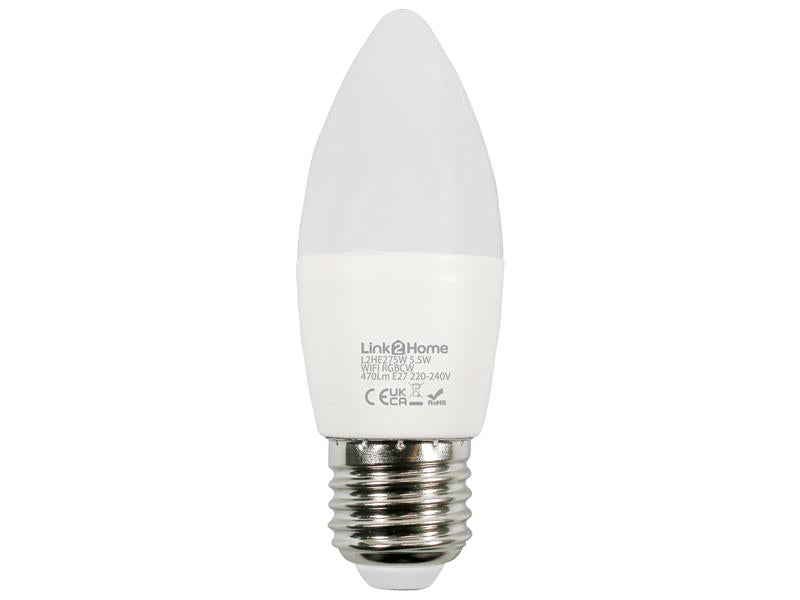 Link2Home Wi-Fi LED ES (E27) Opal Candle Dimmable Bulb, White + RGB 470 lm 5.5W LTHE275W