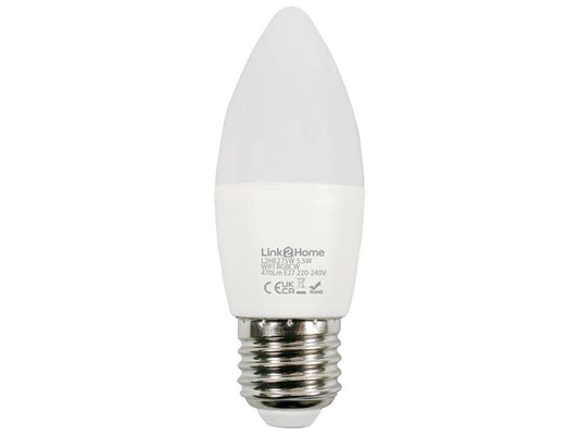 Link2Home Wi-Fi LED ES (E27) Opal Candle Dimmable Bulb, White + RGB 470 lm 5.5W LTHE275W