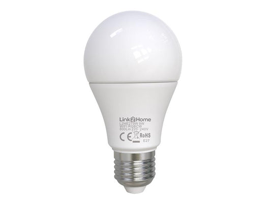 Link2Home Wi-Fi LED ES (E27) Opal GLS Dimmable Bulb, White + RGB 800 lm 9W LTHE279W