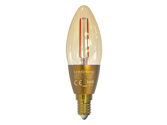 Link2Home Wi-Fi LED SES (E14) Candle Filament Dimmable Bulb, White 400 lm 4.5W LTHFE145W