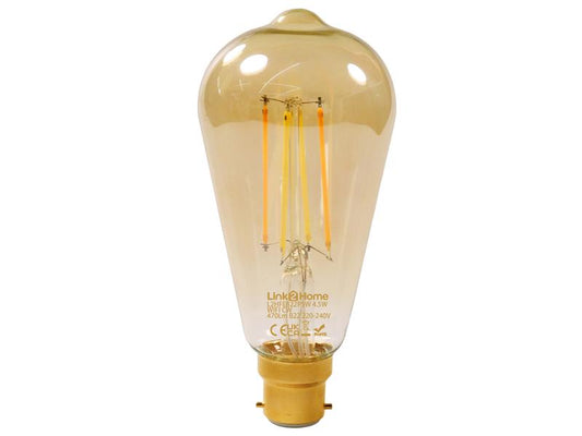Link2Home Wi-Fi LED BC (B22) Pear Filament Dimmable Bulb, White 470 lm 4.5W LTHFEB22P5W