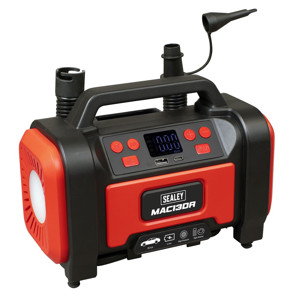 Sealey Rechargeable Tyre Inflator & High Volume Air Pump 12V 0-120psi MAC13DR