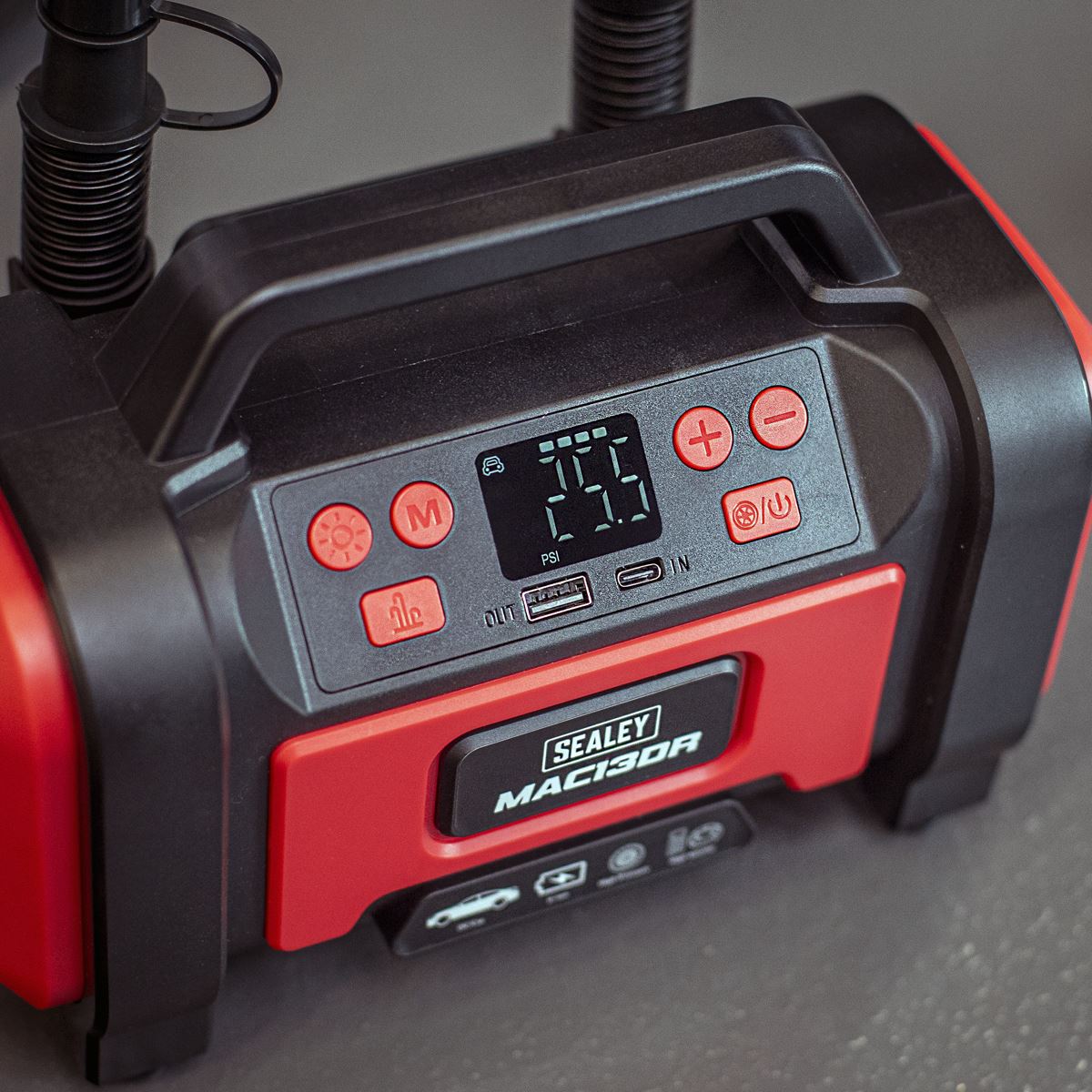 Sealey Rechargeable Tyre Inflator & High Volume Air Pump 12V 0-120psi MAC13DR