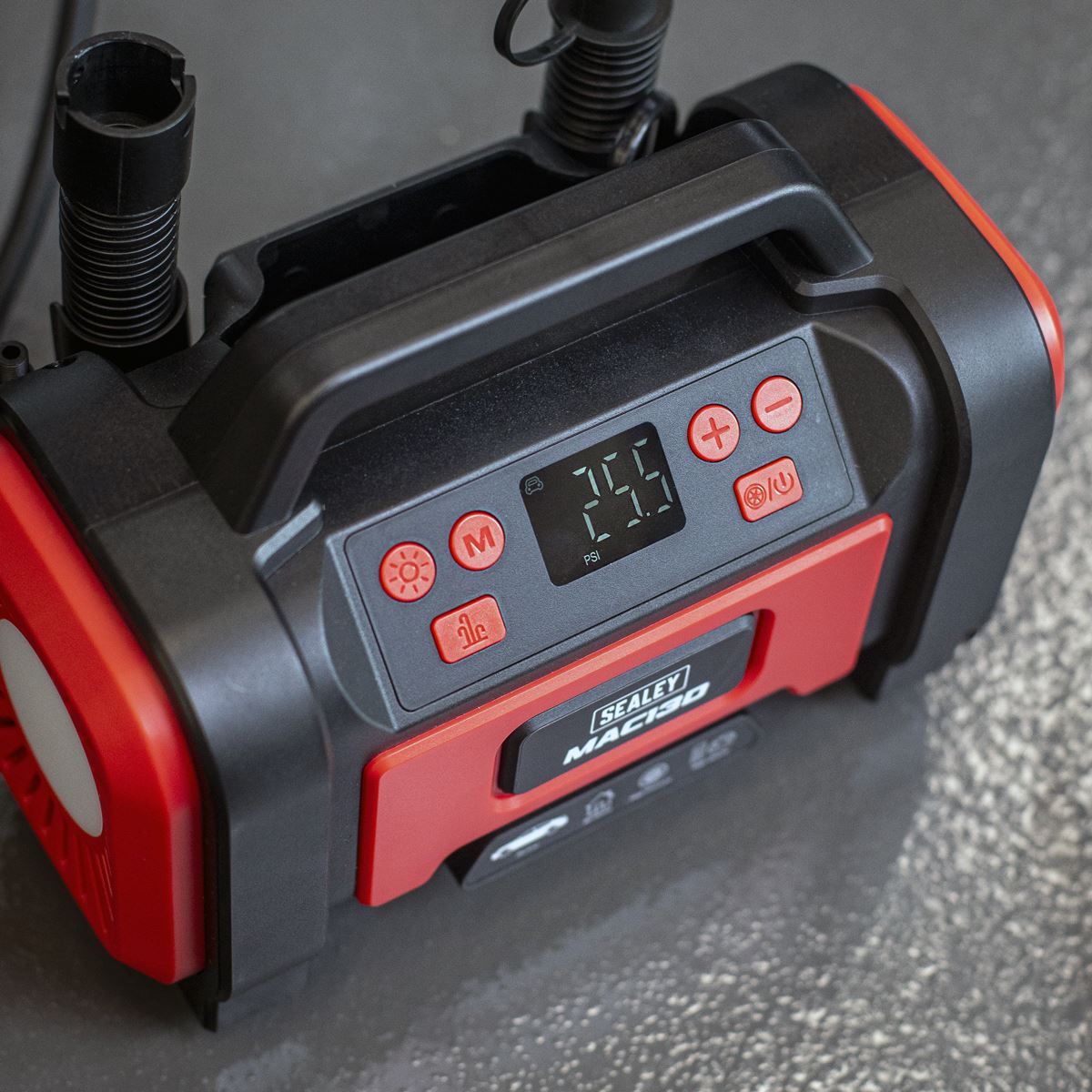Sealey Tyre Inflator & High-Volume Air Pump 12V 230V Air Output 120psi MAC13D