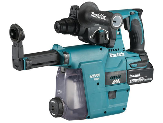 Makita DHR242RTJW SDS Plus BL Hammer Drill + Extractor 18V 2 x 5.0Ah Li-ion MAKDHR242RTW