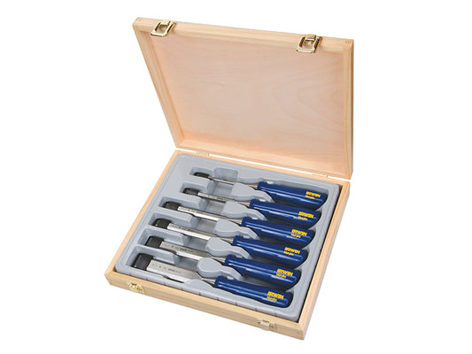 IRWIN Marples M444 Bevel Edge Chisel Blue Chip Handle Set, 6 Piece MAR444S6