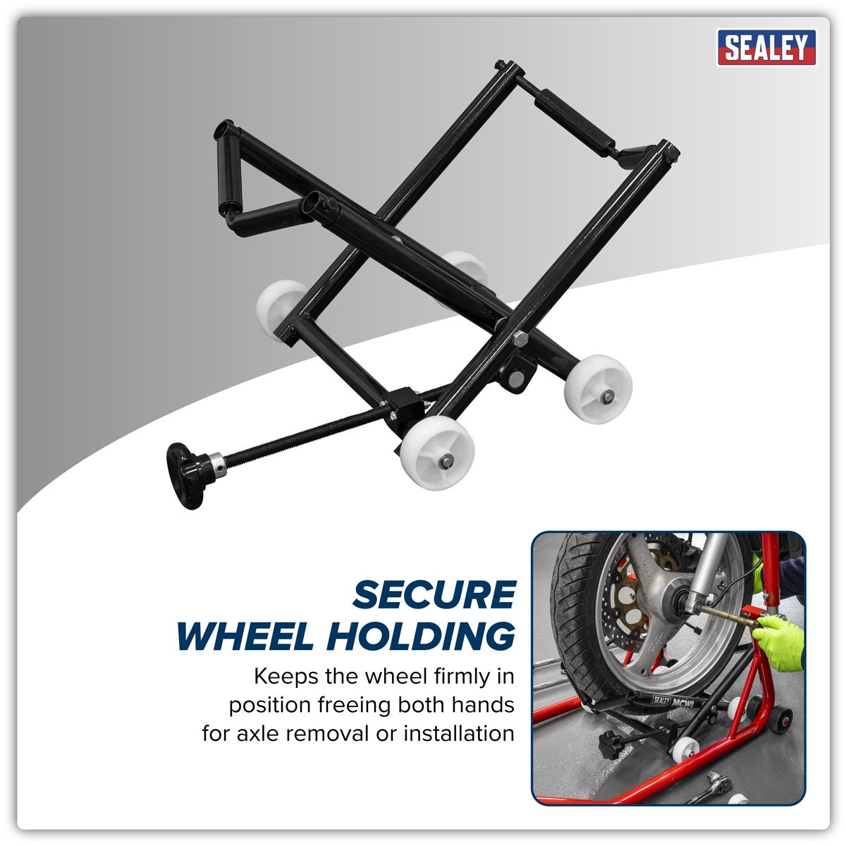 Sealey Motorcycle Wheel adjustable Support with Rollers For Axle Removal MCWL