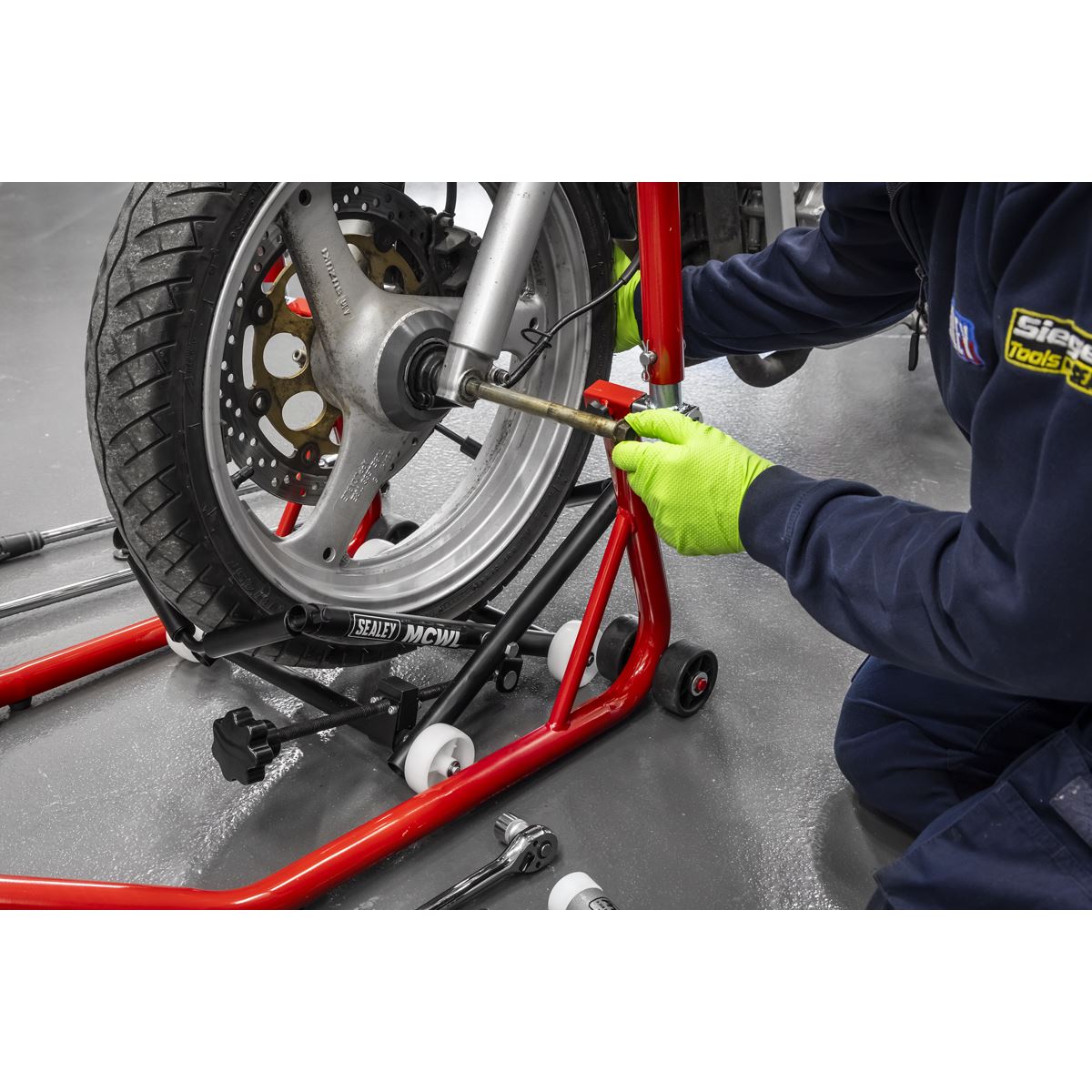 Sealey Motorcycle Wheel adjustable Support with Rollers For Axle Removal MCWL