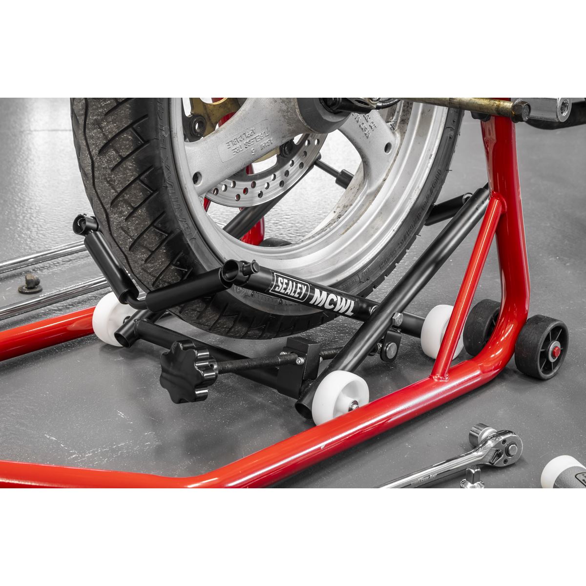 Sealey Motorcycle Wheel adjustable Support with Rollers For Axle Removal MCWL
