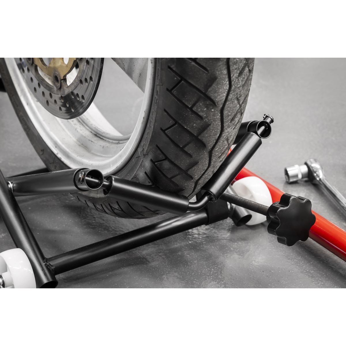 Sealey Motorcycle Wheel adjustable Support with Rollers For Axle Removal MCWL