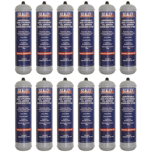 Sealey Gas Cylinder Disposable Carbon Dioxide/Argon 100g - Box of 12 MIG/MIX/100/12