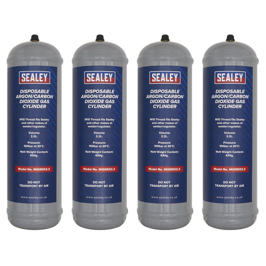 Sealey 430g 2.2L, Disposable Argon/Carbon Dioxide Gas Cylinder - Pack of 4 MIGMIX2.24