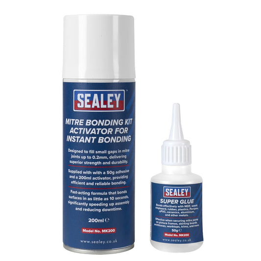Sealey Instan Mitre Bonding Kit with Super Glue 50g & Activator 200ml MK200