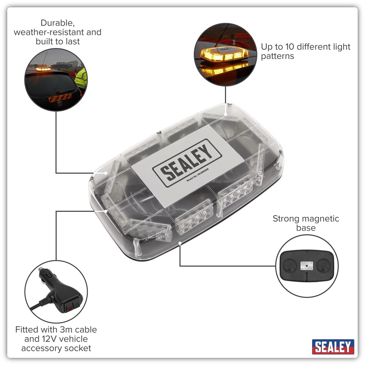 Sealey Mini Light Bar 50W SMD LED 12/24V Magnetic Base MLB80MB