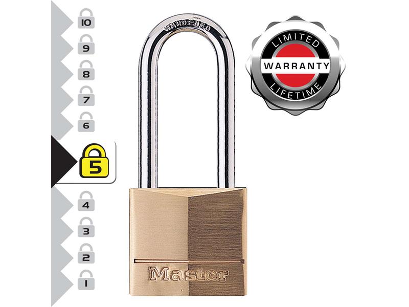 Master Lock Solid Brass 40mm Padlock 4-Pin - 51mm Shackle MLK140LH