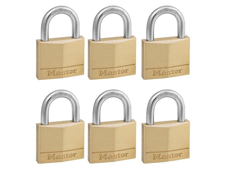 Master Lock Solid Brass 40mm Padlock 4-Pin - Keyed Alike x 6 MLK140SIX