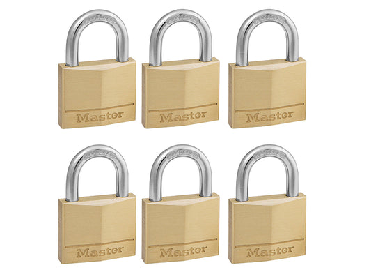 Master Lock Solid Brass 40mm Padlock 4-Pin - Keyed Alike x 6 MLK140SIX