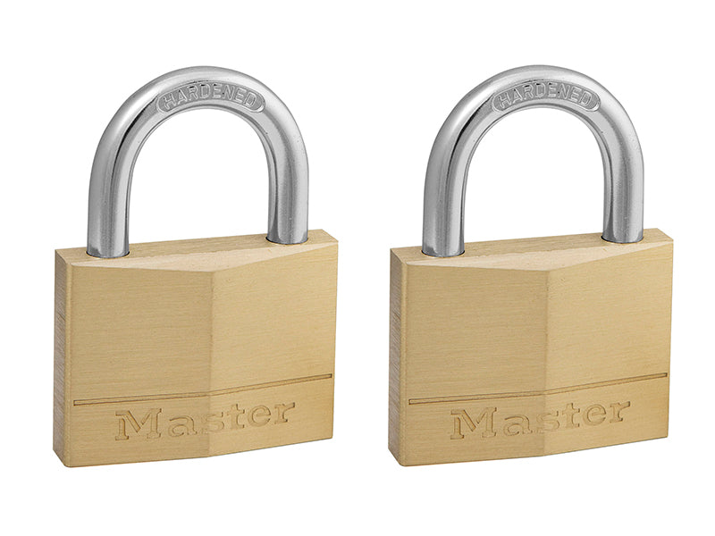 Master Lock Solid Brass 50mm Padlock 5-Pin - Keyed Alike x 2 MLK150T