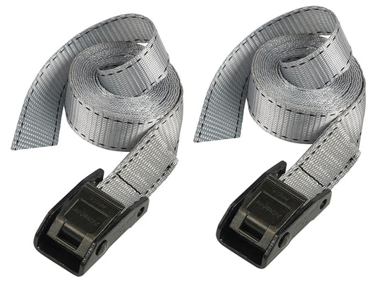 Master Lock Lashing Strap with Metal Buckle, Grey 2.5m 150kg (Pack 2) MLK3110E