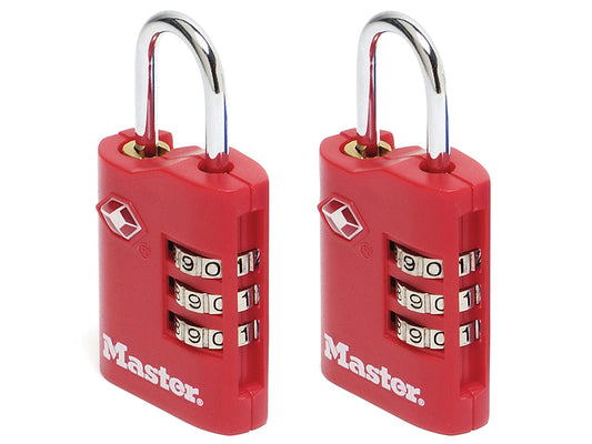 Master Lock TSA 3-Digit Combination Zinc 30mm Padlock x 2 MLK4686EURT