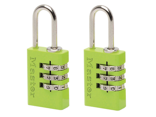 Master Lock Aluminium 3-Digit Combination 20mm Padlock Colour x 2 MLK7620TCOL