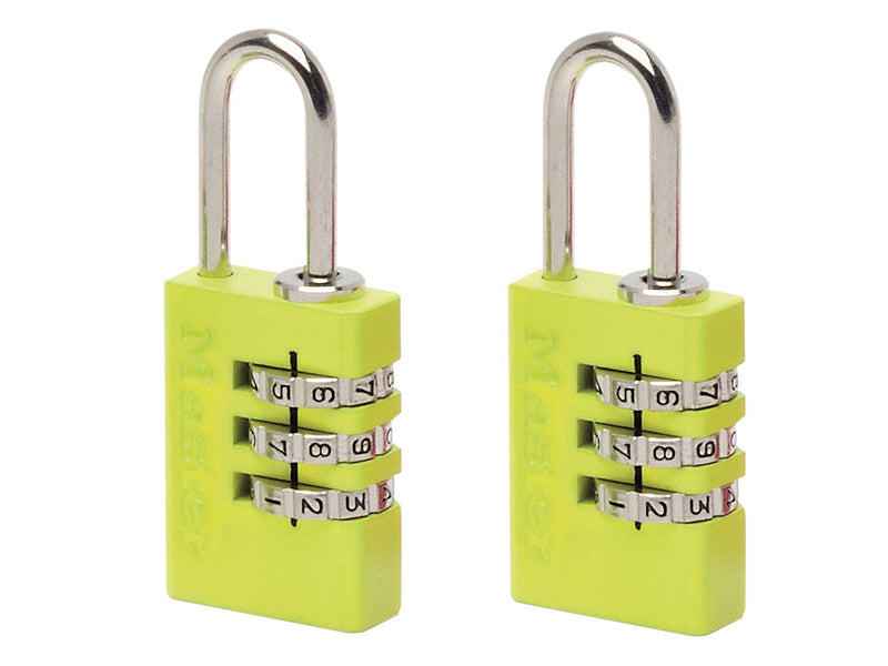 Master Lock Aluminium 3-Digit Combination 20mm Padlock Colour x 2 MLK7620TCOL