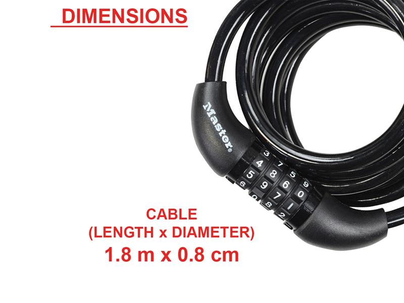 Master Lock Self Coiling Combination Cable 1.8m x 8mm MLK8221E
