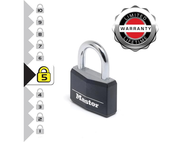 Master Lock Aluminium Black Vinyl Cover 40mm Padlock 4-Pin MLK9140BLK