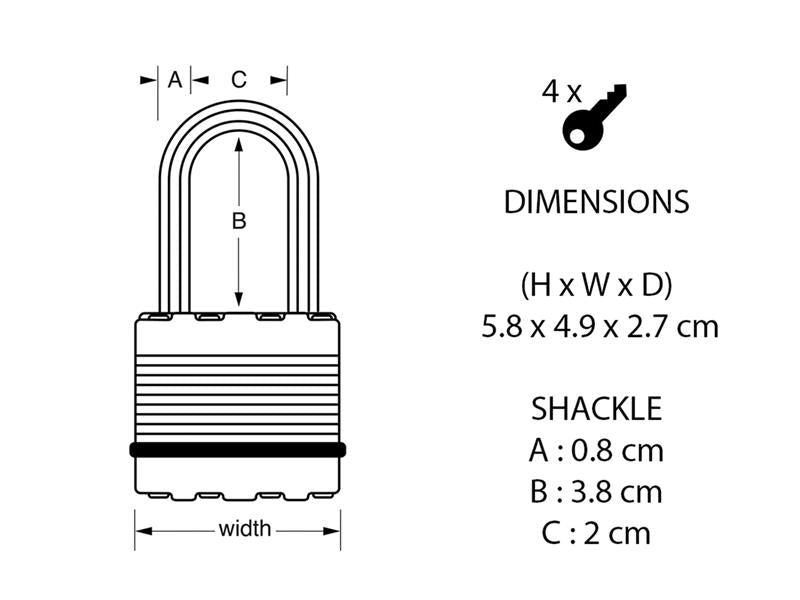 Master Lock Excell™ Weather Tough 45mm Padlock 4-Pin - 38mm Shackle MLKM115LF