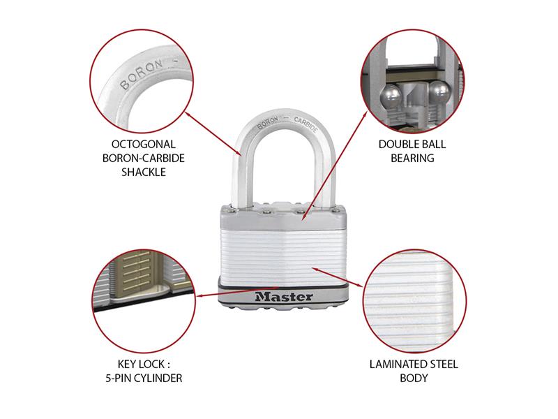 Master Lock Excell™ Laminated Steel 50mm Padlock 4-Pin - 25mm Shackle MLKM5