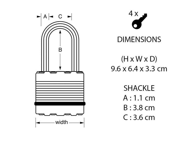 Master Lock Excell™ Laminated Steel 50mm Padlock 4-Pin - 25mm Shackle MLKM5