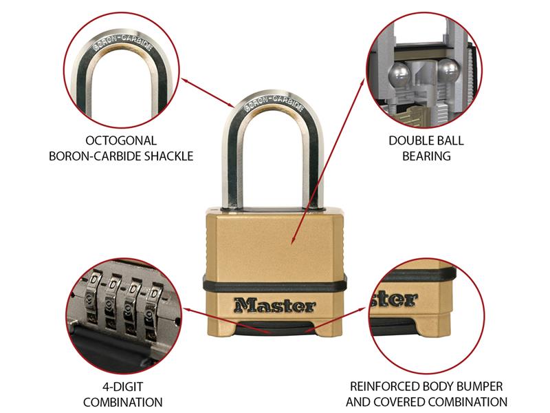 Master Lock Excell™ 4-Digit Combination 50mm Padlock - 38mm Shackle MLKM175LF