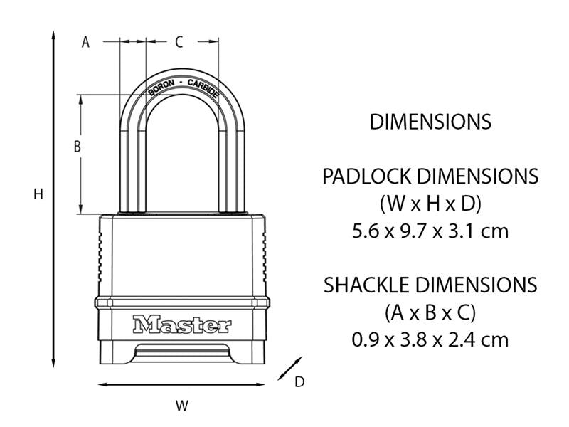 Master Lock Excell™ 4-Digit Combination 50mm Padlock - 38mm Shackle MLKM175LF