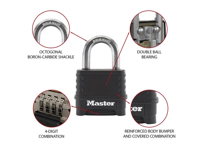 Master Lock Excell™ 4-Digit Black Finish Combination 50mm Padlock MLKM178