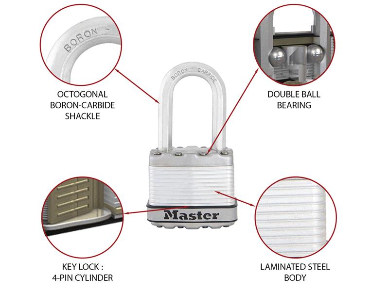 Master Lock Excell™ Laminated Steel 45mm Padlock 4-Pin - 38mm Shackle MLKM1LF