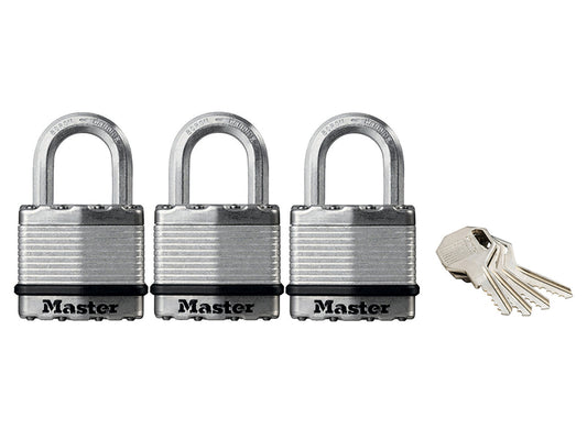 Master Lock Excell™ Laminated Steel 45mm Padlock - 24mm Shackle - Keyed Alike x 3 MLKM1TRI