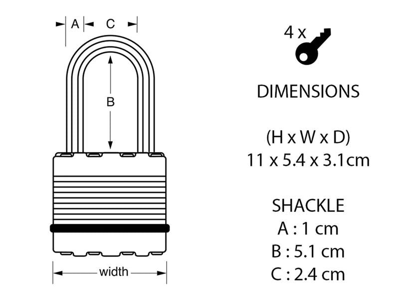 Master Lock Excell™ Weather Tough 51mm Padlock 5-Pin - 51mm Shackle MLKM515LH
