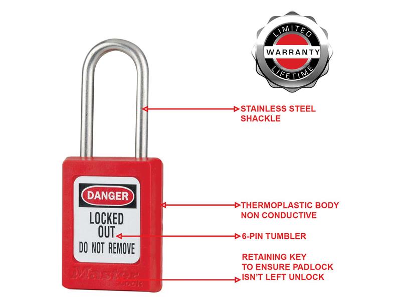 Master Lock Lockout Padlock – 35mm Body & 4.76mm Stainless Steel Shackle MLKS31RED