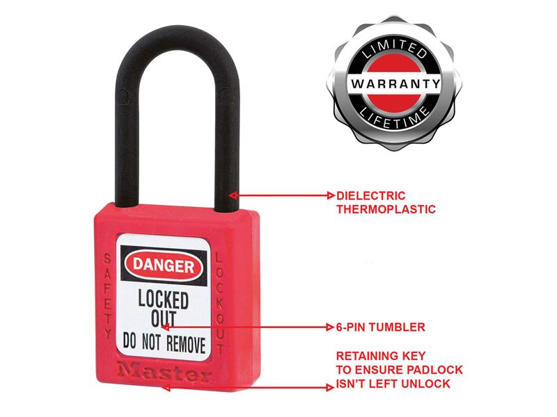 Master Lock Lockout Padlock – 38mm Body & 6mm Composite Nylon Shackle MLKS406RED
