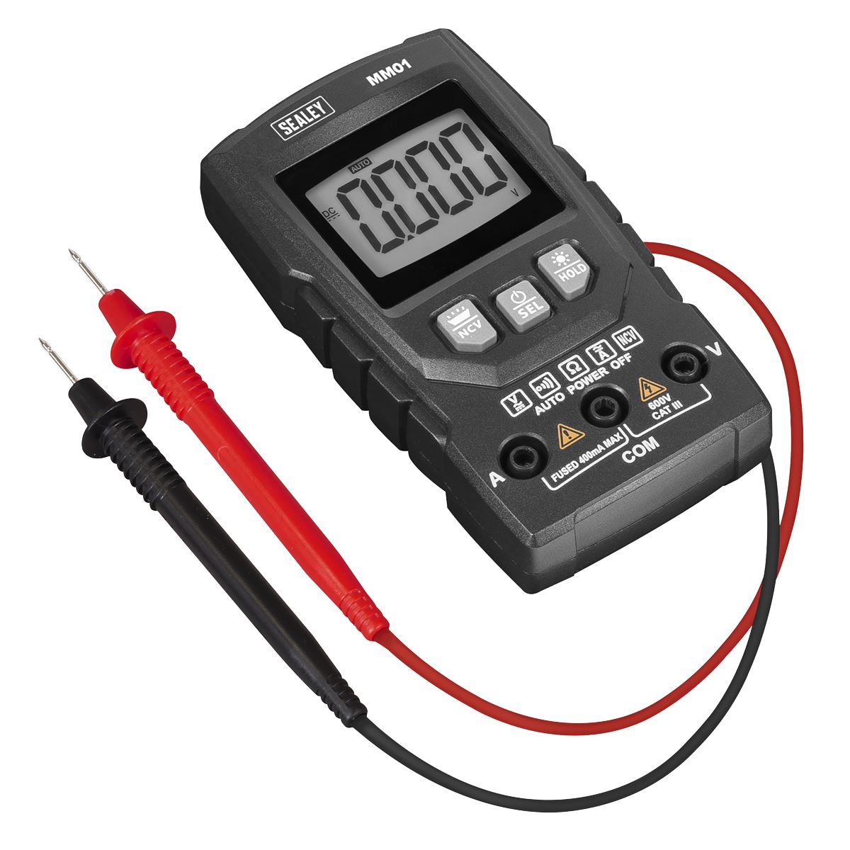 Sealey Auto-Ranging Digital Multimeter 6 Function Data Hold Auto Power Off MM01