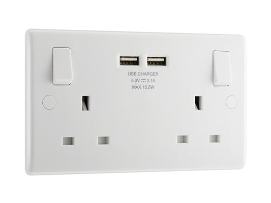 Masterplug Switched Socket 2-Gang 13A with 2 x USB Ports MST822U3
